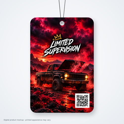 Check Engine Black Label air freshener digital mockup. Printed appearance may vary.
