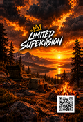 On Break Black Label car air freshener artwork: a chair, cooler, boots and campfire above a golden mountain lake, with the Limited Supervision crown logo and website QR code.