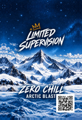 Zero Chill Arctic Blast air freshener artwork: snowy mountains, Limited Supervision logo and QR code.