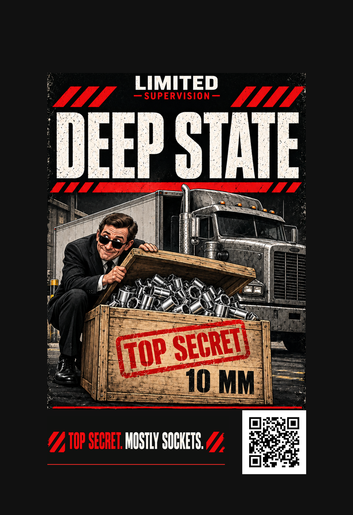 Deep State artwork preview, Pine scent; same design printed on both sides.